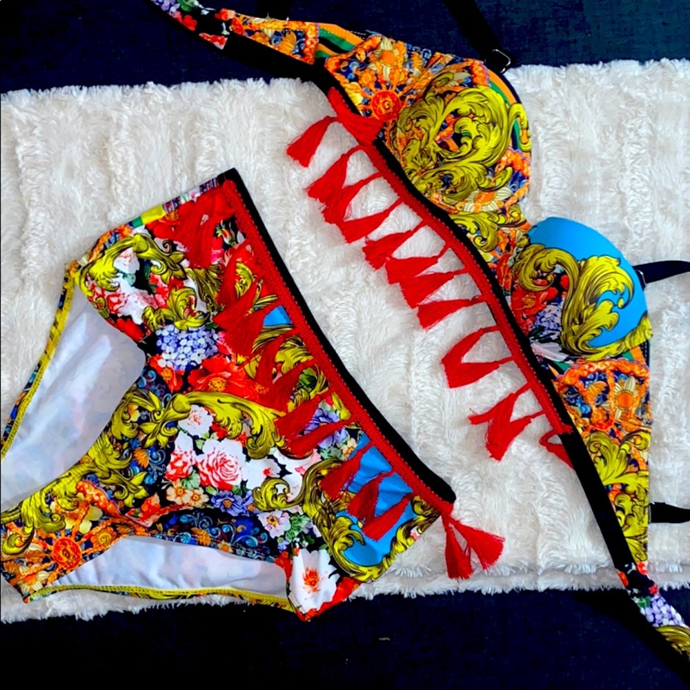 Floral Tassel High Waisted 2-Piece Swimsuit!